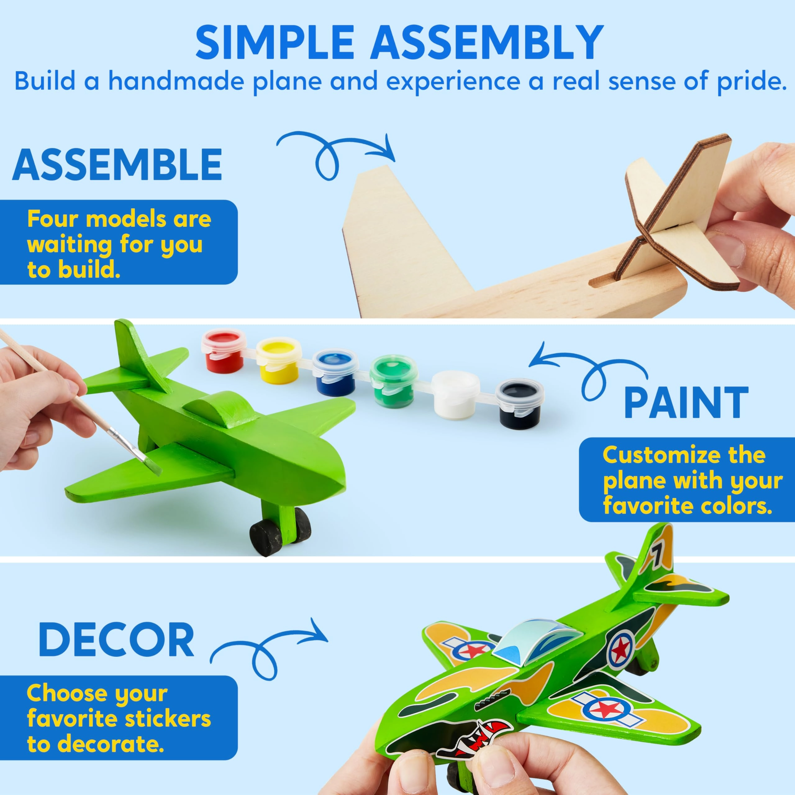 4pcs Wooden Aircraft Painting Kit