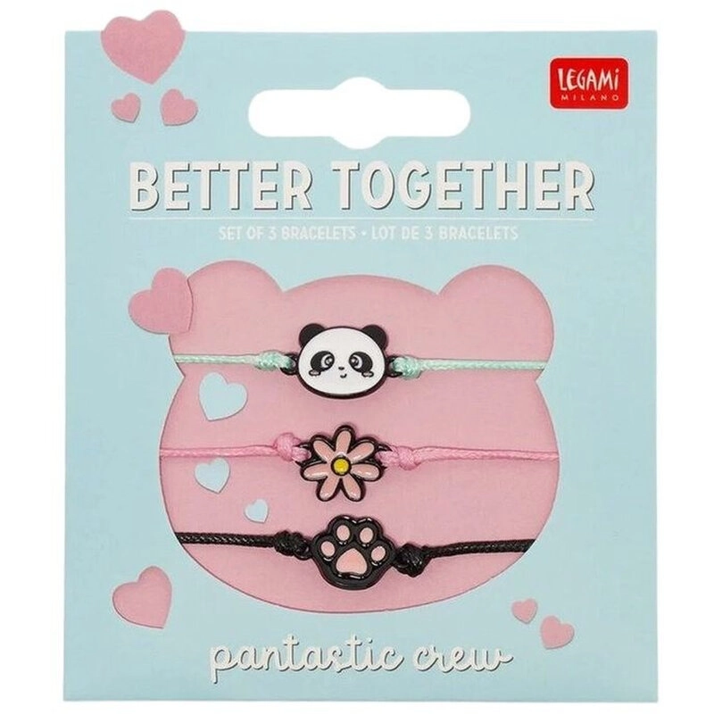 Better Together Panda Enamel Black-Tone Textile Charm Bracelet