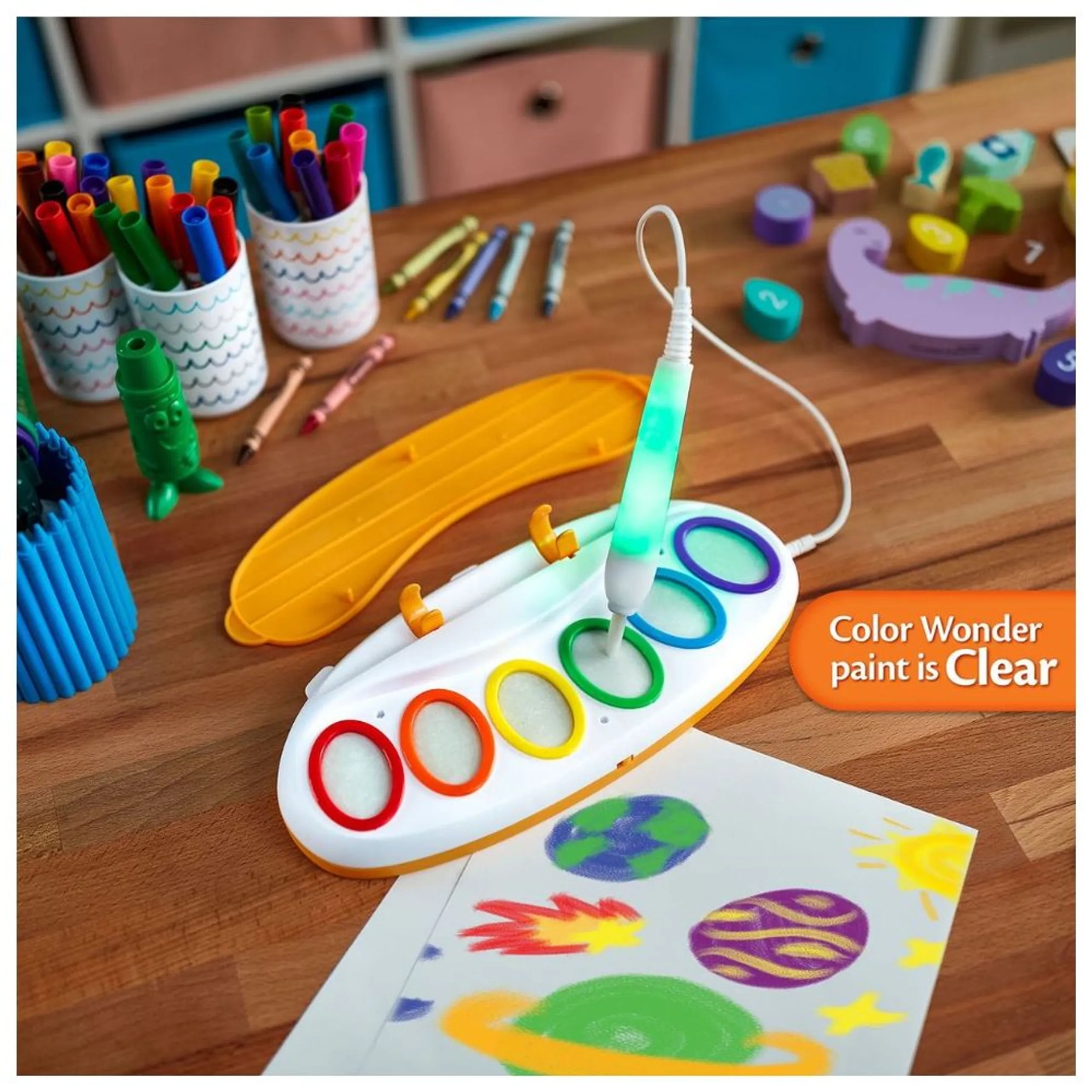 Color Wonder Magic Light Brush Kit - 1 Magic Light Brush 6 washable Color Wonder Paints 18 Color Wonder Sheets