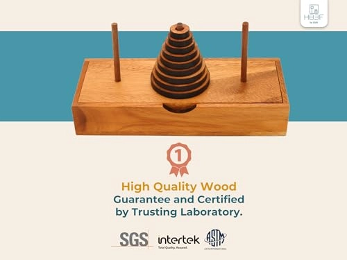 Tower of Hanoi - 9 Rings Natural Solid Wood