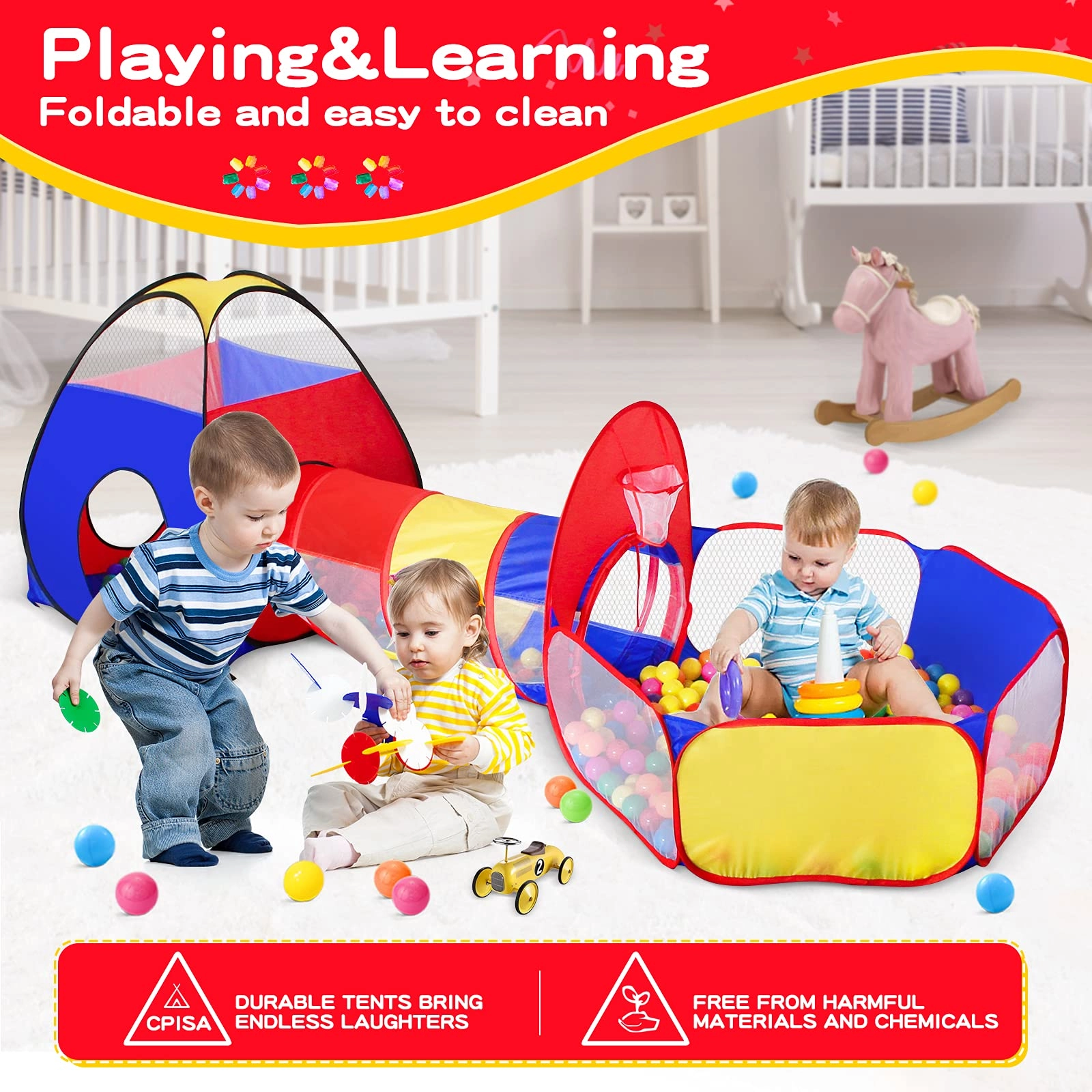 3 in 1 Ball Pit Set - 95 x 80 x 255 centimeters Play Tent
