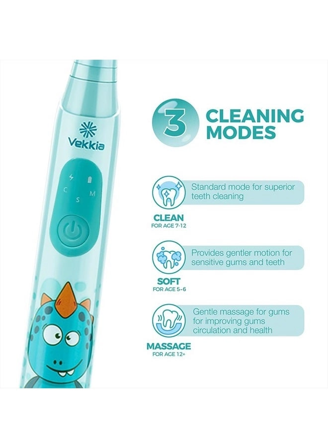 Sonic Rechargeable Kids Electric Toothbrush - 3 Modes 24000 Strokes IPX7 Waterproof