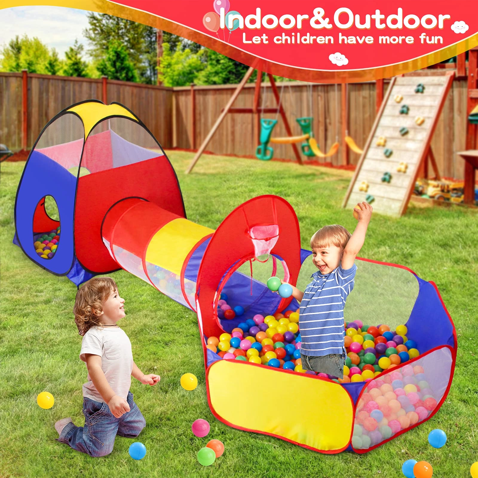 3 in 1 Ball Pit Set - 95 x 80 x 255 centimeters Play Tent