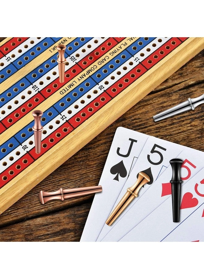 Cribbage Board - 3-Track Colour Coded Real Pine + Deck of Cards + Cribbage Pegs - Metal