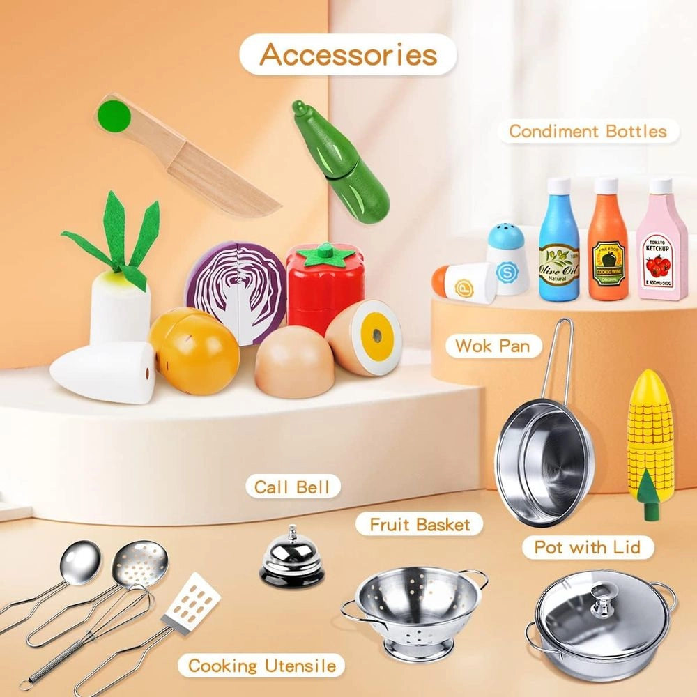 Kids Wooden Kitchen Set With Accessories