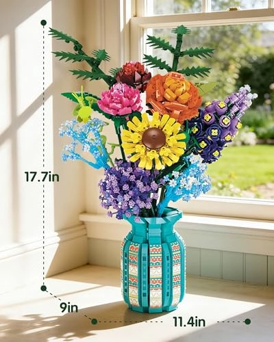 Flower Bouquet Building Blocks Set - Vase Artificial Flowers