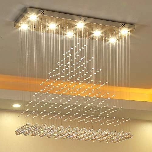 Stairs living room LED chandelier - 3 lighting effects K9 crystal chrome