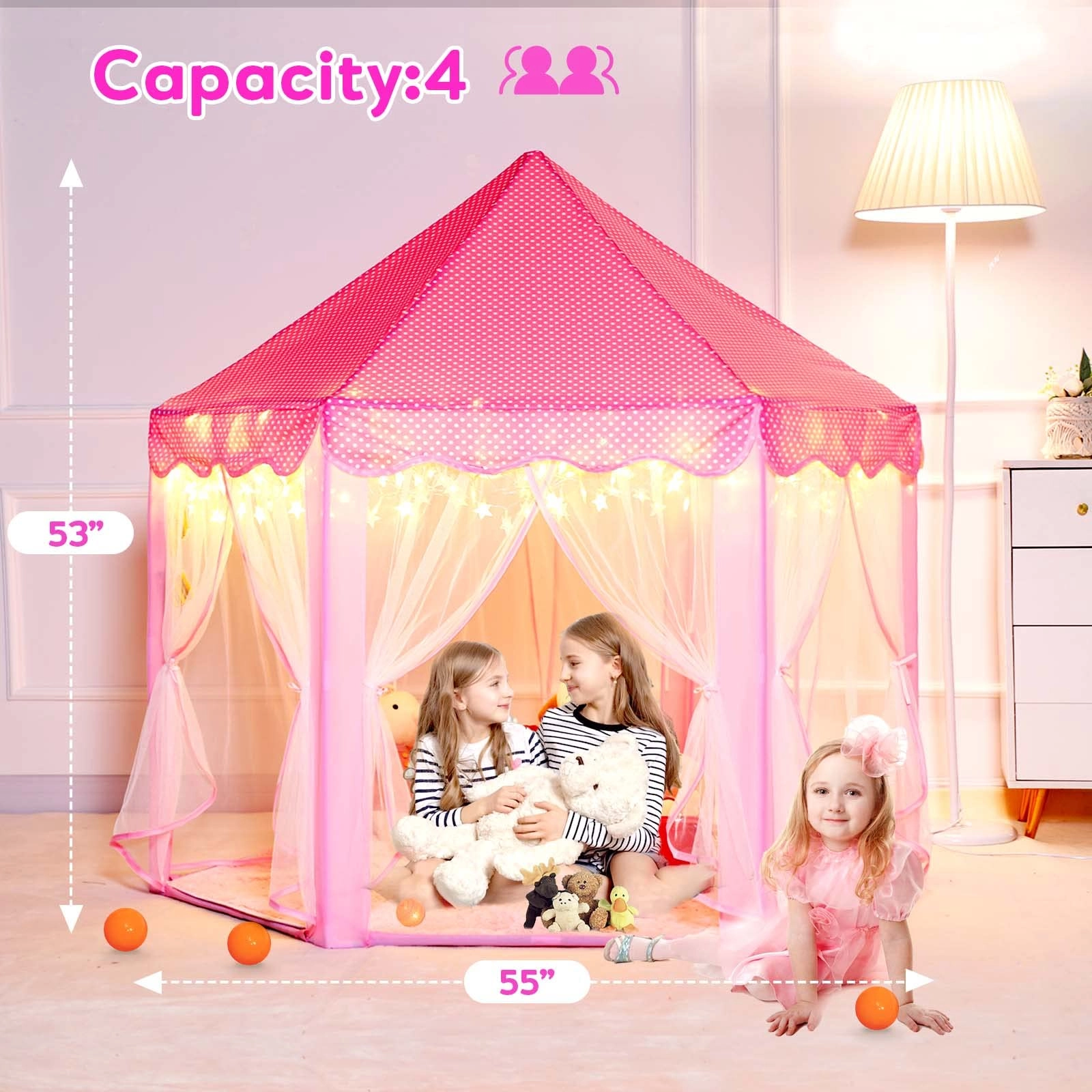 Princess Castle Tent - 52 inches x 48 inches x 52 inches Pink
