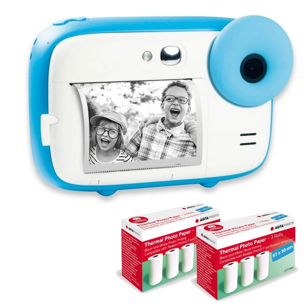AgfaPhoto Realikids Instant Cam - 2.4 inch Blue + ATP3WH - 6 Rolls