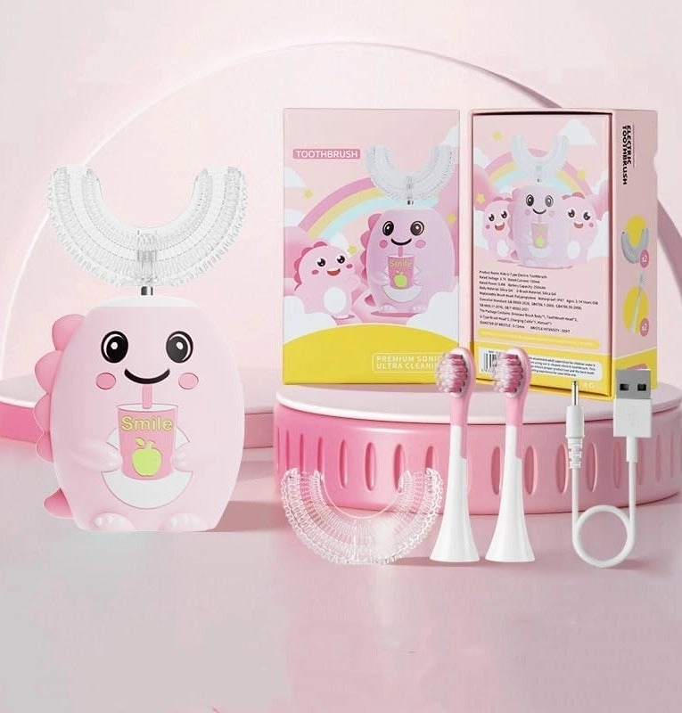 SPECTON Cartoon Dinosaur U-Shaped Electric Toothbrush - IPX7 Waterproof 5 Modes Gift Box Set