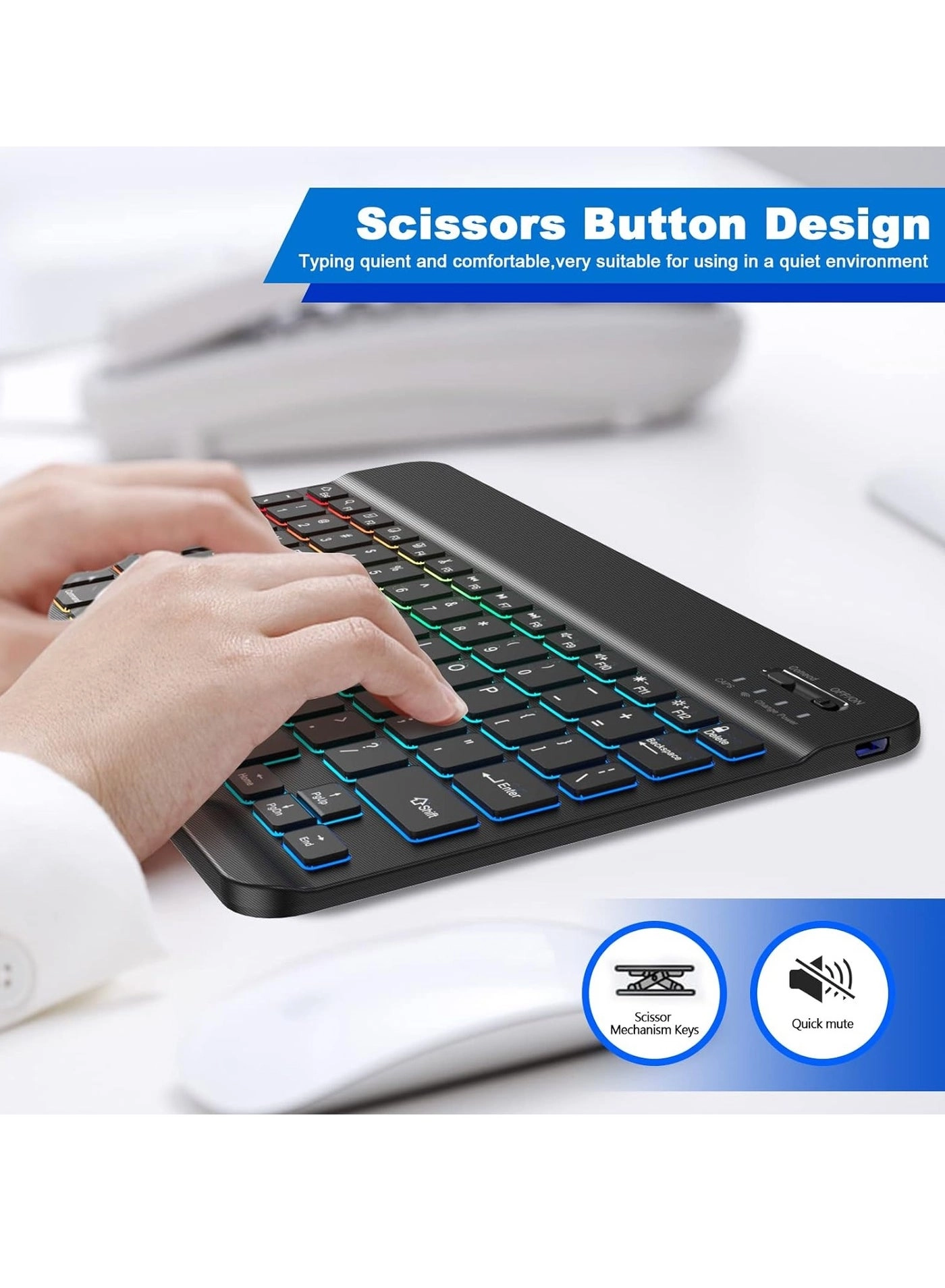 Bluetooth Keyboard - 7-Color Backlit Rechargeable Battery