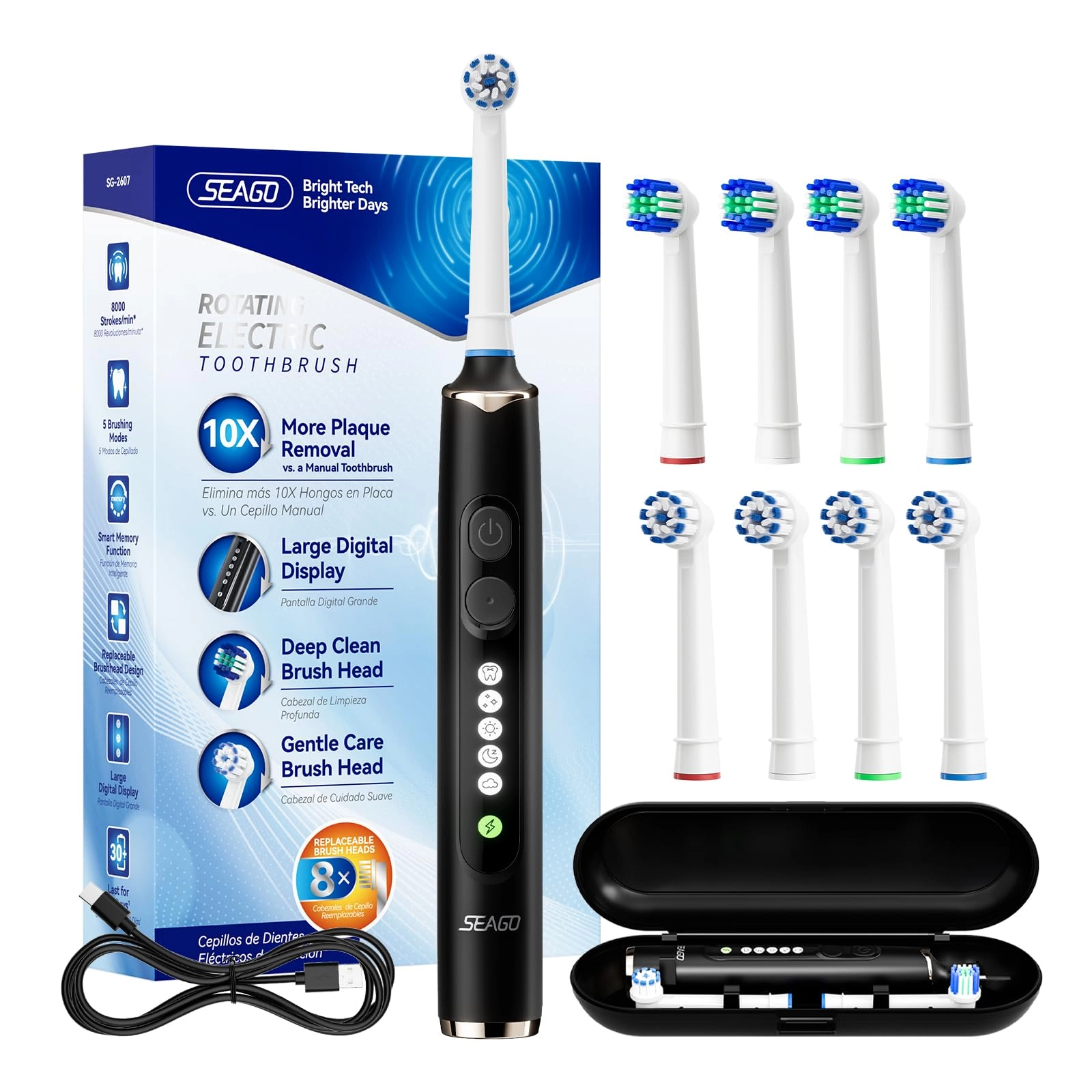 Ningbo Seago Electric Co.,Ltd Rotating Electric Toothbrush - 8 Brush Heads 5 Cleaning Modes Rechargeable