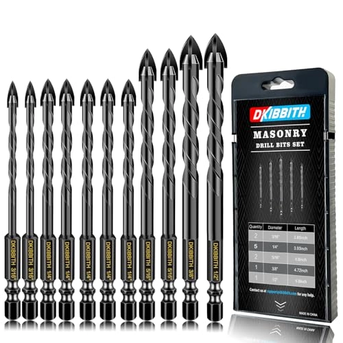 Carbide Masonry Concrete Drill Bit Set - Carbide 11-pc 3/16" 1/4" 5/16" 3/8" 1/2"