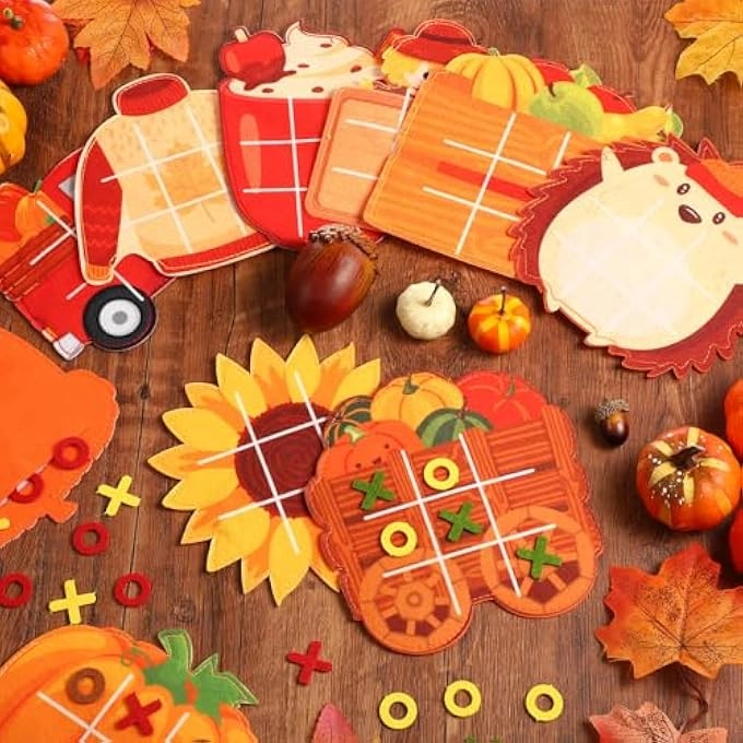 Pumpkin Maple Tic Tac Toe - 24 Fall Party Favors Pack