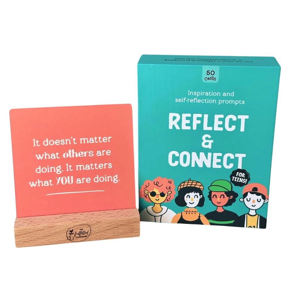 Reflect & Connect Conversation Cards for Teens - Motivational & Reflective 50 Cards Display Stand