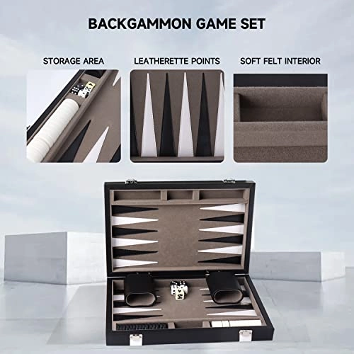 Backgammon - Leather Black&Grey