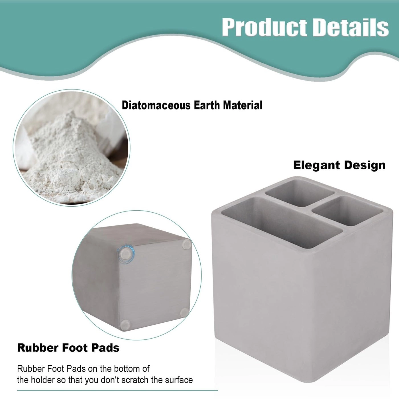 Diatomite Toothbrush Holder - Bathroom Countertop Shower Vanity 3 Slots