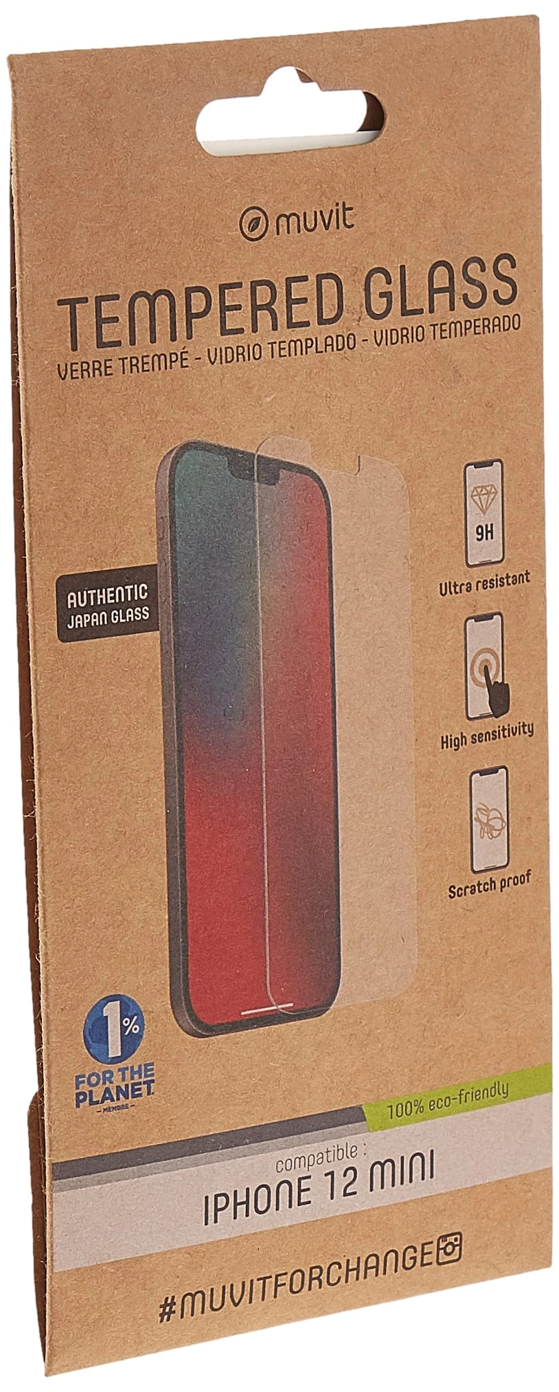 Muvit Antibacterial Tempered Glass Screen Protector for Apple iPhone 12 Mini