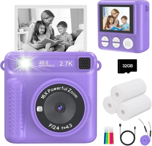 Instant Print Camera - 1080P 32GB Purple