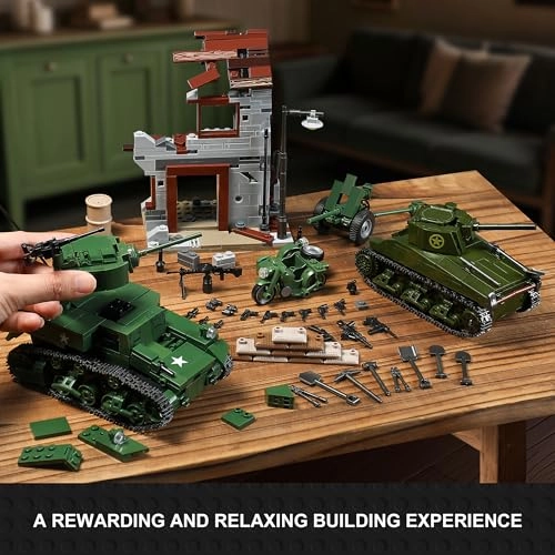 Sherman + Stuart + War-Torn House + Military Motorcycle + Weapons