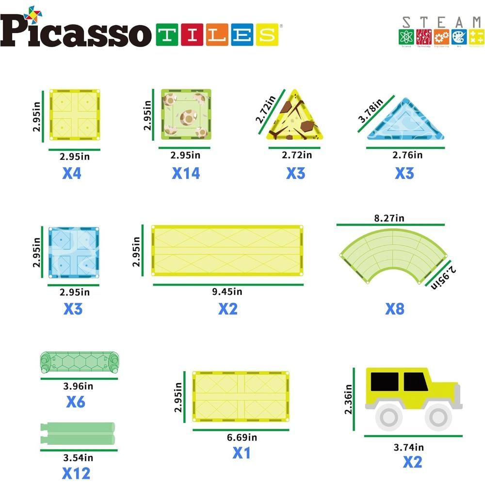 Dinosaur Magnetic Tile Race Car Track - 89 pcs