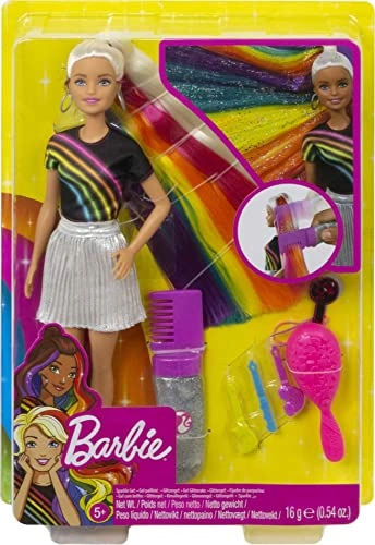 Rainbow Sparkle Hair Doll - 7.5 inches hair Sparkle Gel Comb Ages 5+