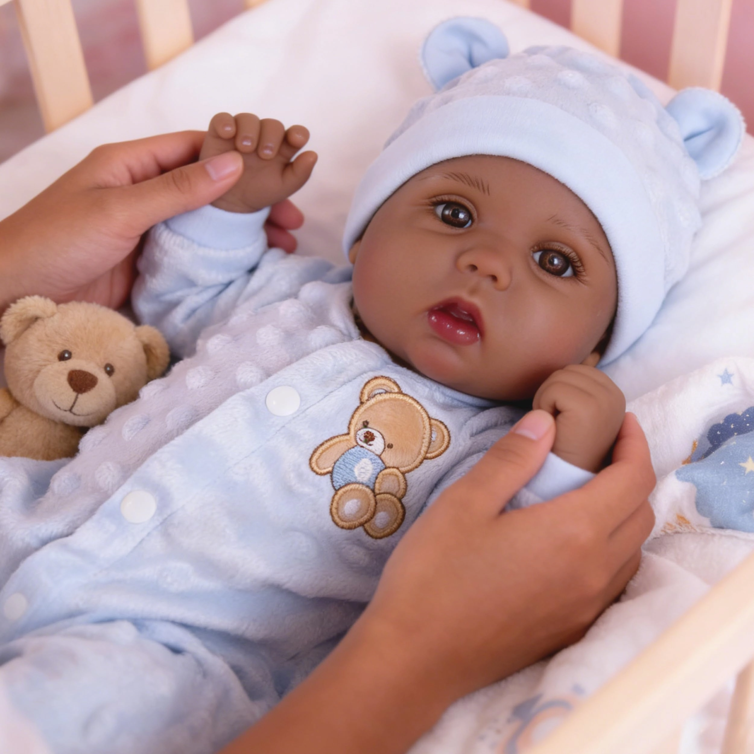 Reborn Baby Doll - 18 Inch Silicone African American Ages 3+ Gift Set