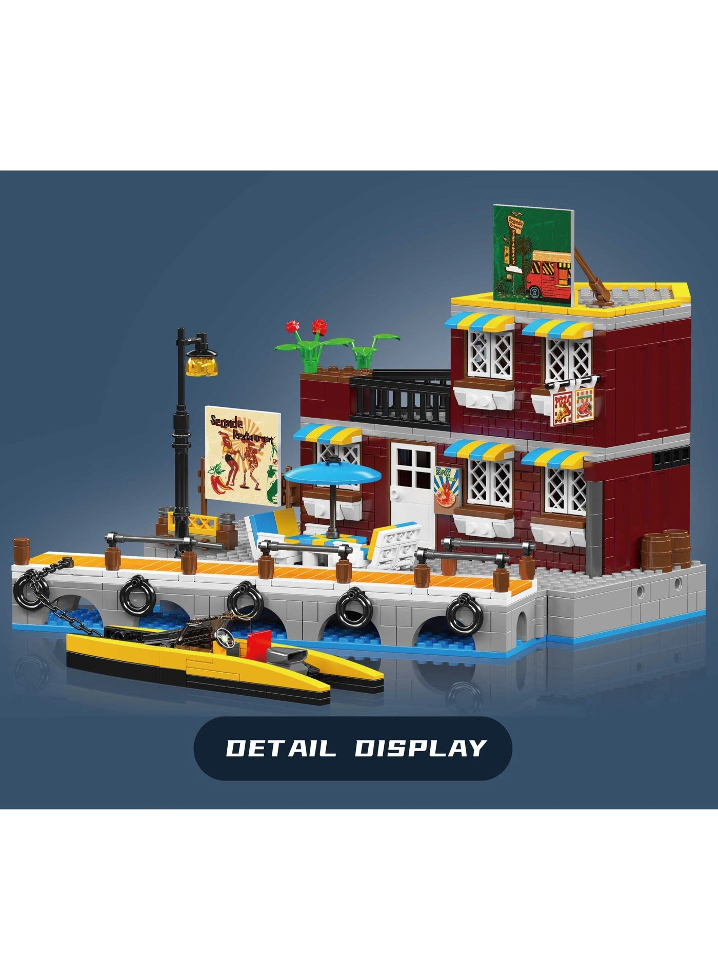 Mini Beachfront Hotel Building Kit, Fishing Boat Set Miniature Dock Hut (10143) - ABS 8+ Years