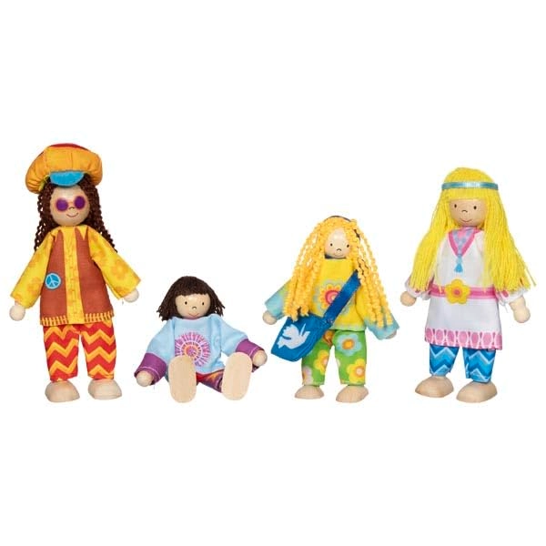Bending Dolls Hippie Family - 4-piece 10-12 cm Wood Textile Ages 3+
