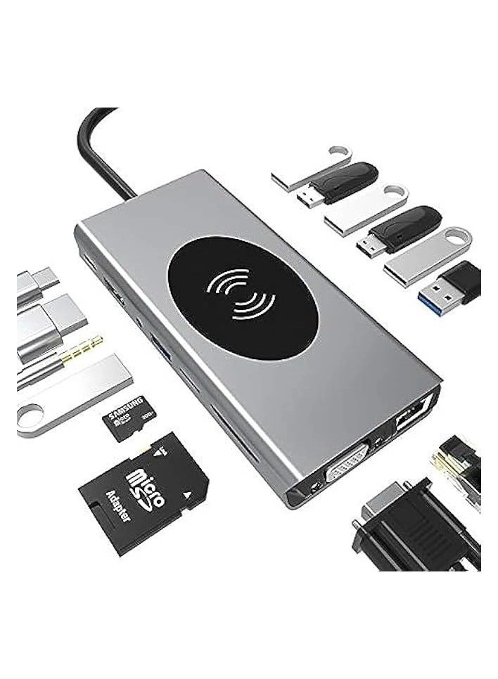 USB C Hub - Gigabit Ethernet Wireless Charging 4K HDMI