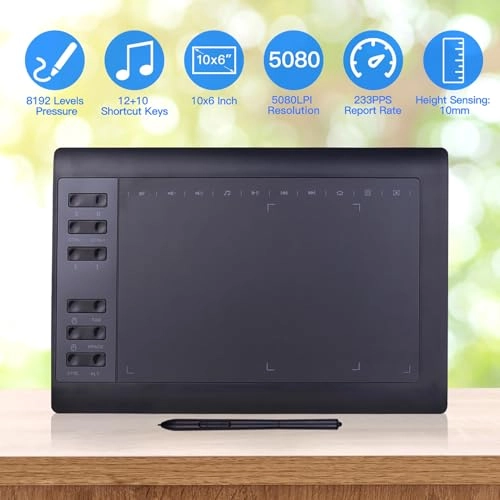 Digital Graphic Tablet - 10x6 Inch 8192 Levels