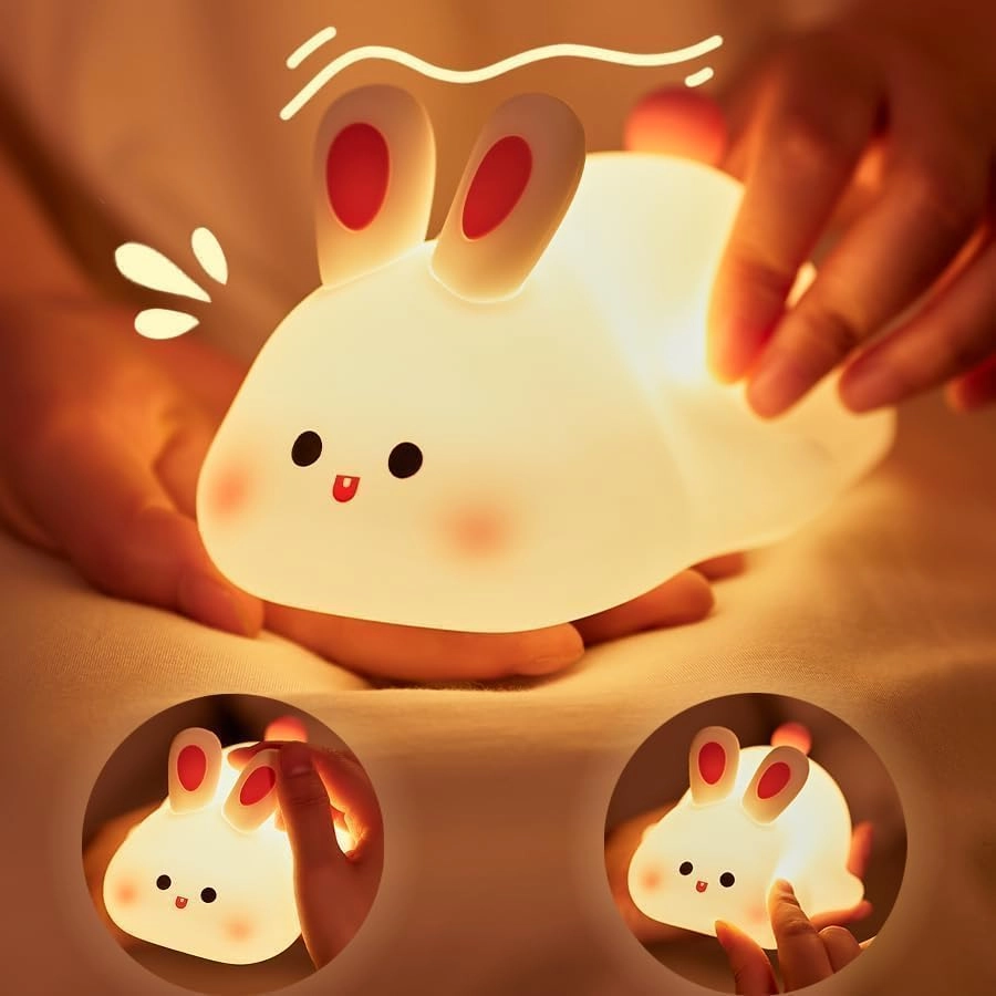 Big Face Rabbit Night Light - USB-Powered Pink
