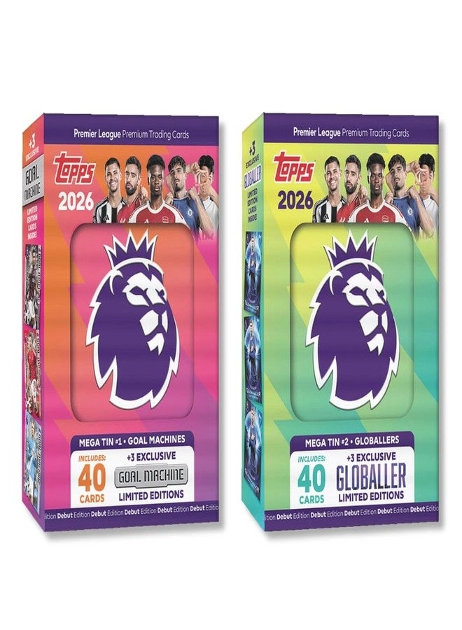 Topps Premier League 2026 - Debut Edition - Mega Tin 1 (Goal Machines) + Premier League 2026 - Debut Edition - Mega Tin 2 (Globallers)