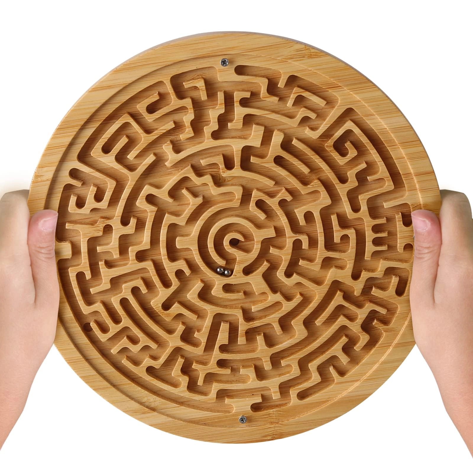 Azonee Round Wooden Labyrinth Board - Two metal balls 18x18x1.2cm