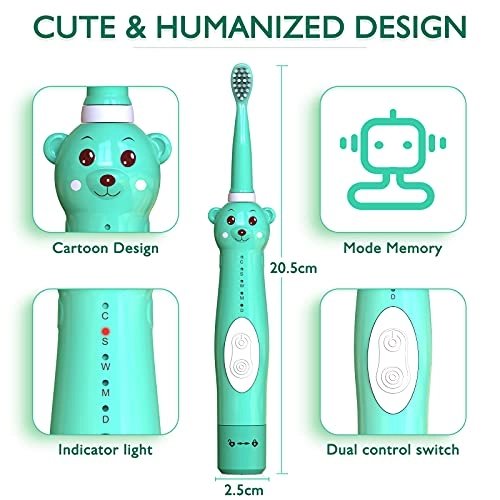 Kids Sonic Electric Toothbrush - Green+8 Heads 2 Min Timer
