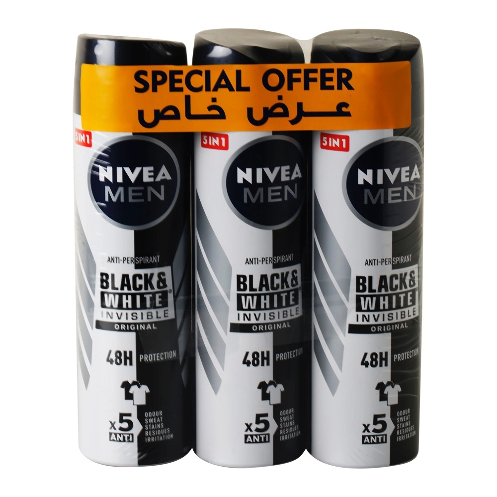 Black And White Invisible Original Antiperspirant - 150ml x 3