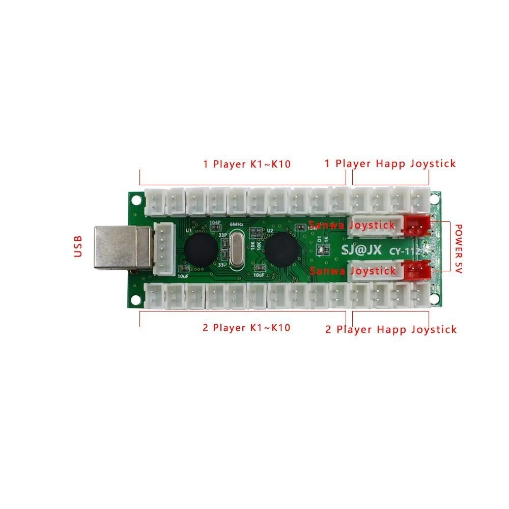 Arcade 2 Player Game Controller Stick - USB PC MAME Raspberry Pi