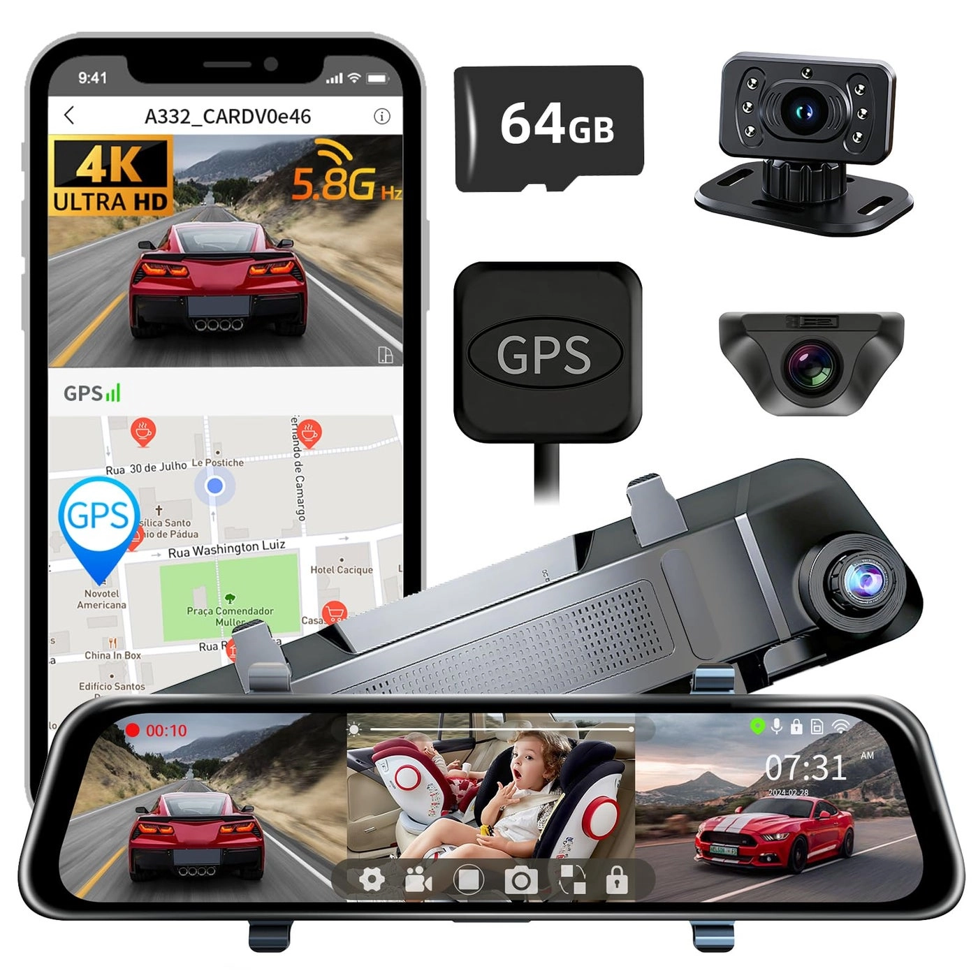 pahaa L09 Mirror Dash Cam - 4K 2.5K 1080P