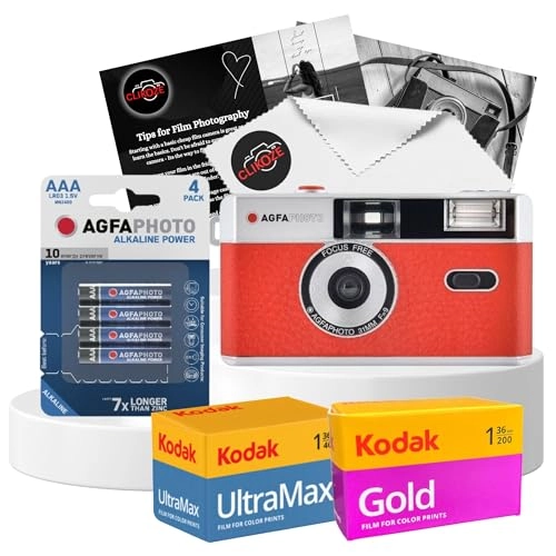 35mm Reusable Film Camera + Ultramax 400 - 36exp + Gold 200 - 36exp + Battery - AAA + Lens Cloth - Black + Photography Tips Card