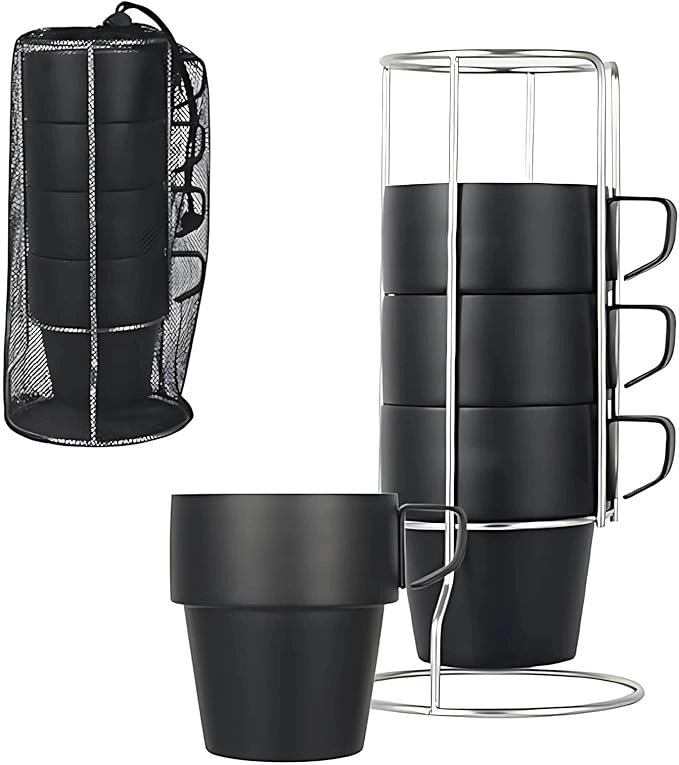 auto family Stackable Stainless Steel Coffee Mug - 4 pcs Set