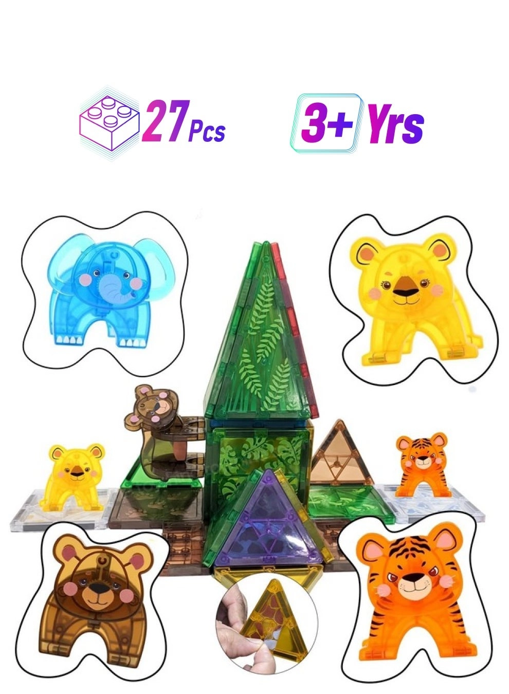 Toyshine Jungle Theme Magnetic Tiles - Animals 27 pcs
