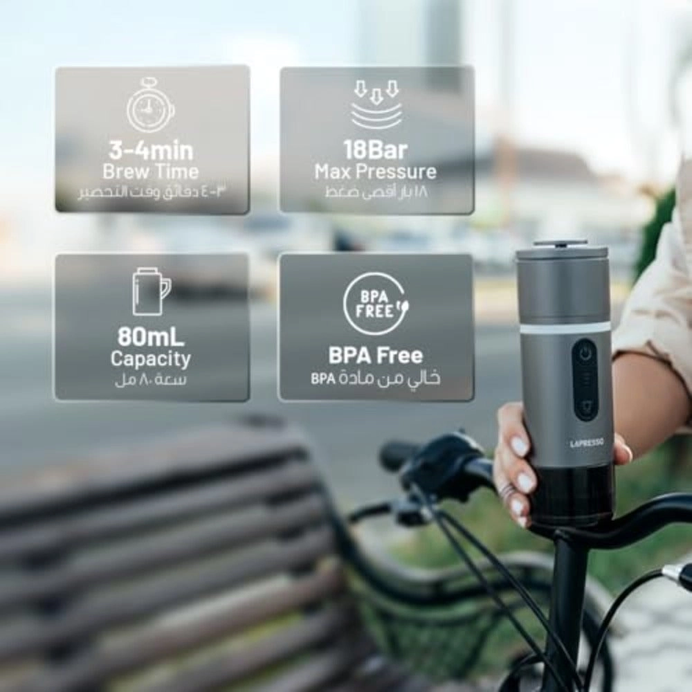 Portable Espresso Machine - 18 Bar Pressure Rechargeable Battery Capsule & Ground Coffee Compatible
