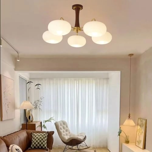 Mid Century Modern Milk Glass Chandelier - Dimmable