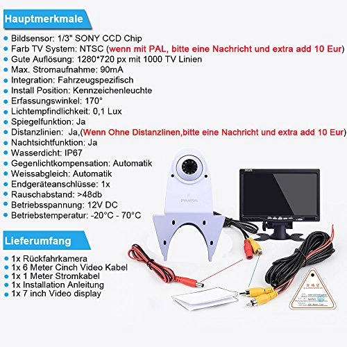 Brake Light Reversing Camera + Rear View Mirror Monitor - Night vision 628 x 586 pixels