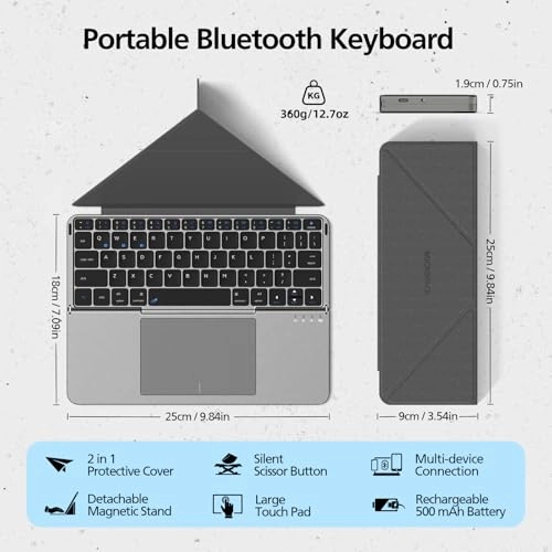 Foldable Bluetooth Keyboard - Touchpad Stand Rechargeable