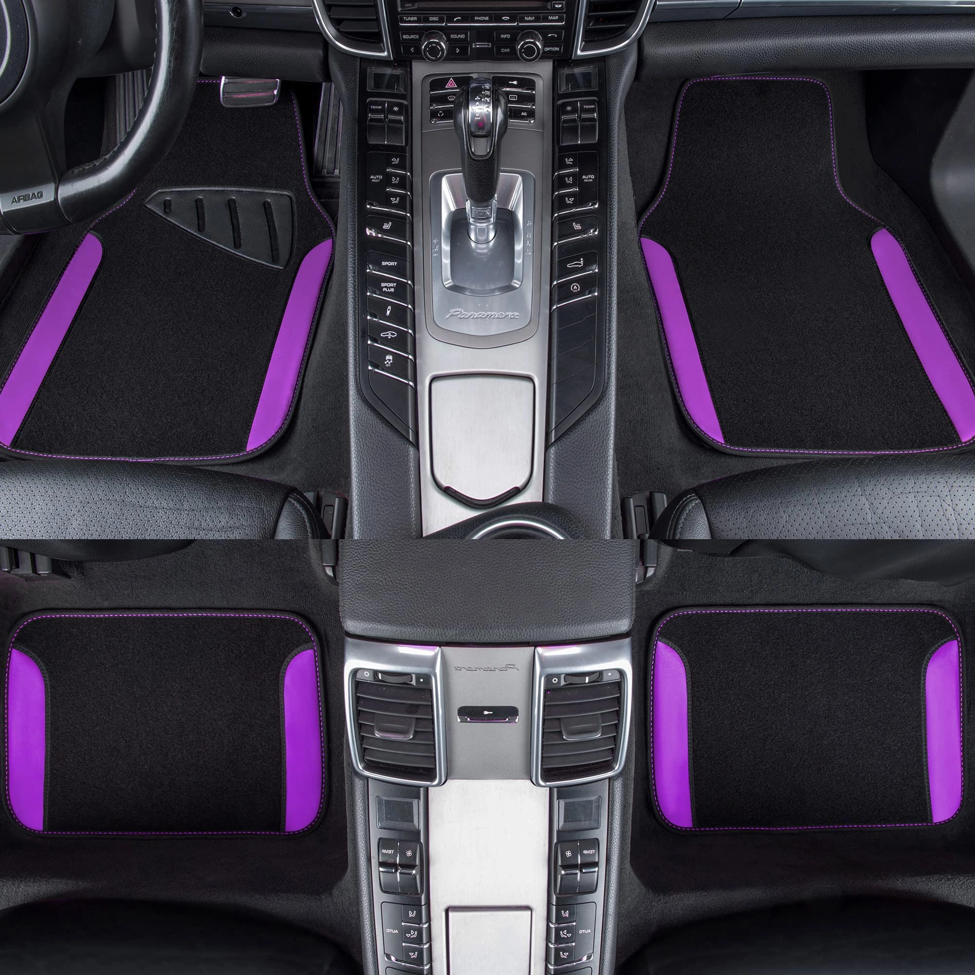 Universal Fit Car Floor Mats - Set of 4pcs Black and Burgundy