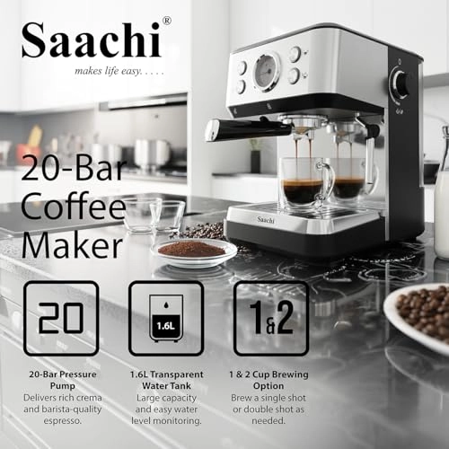 20-Bar Coffee Maker - Milk Frother Hot Water Function