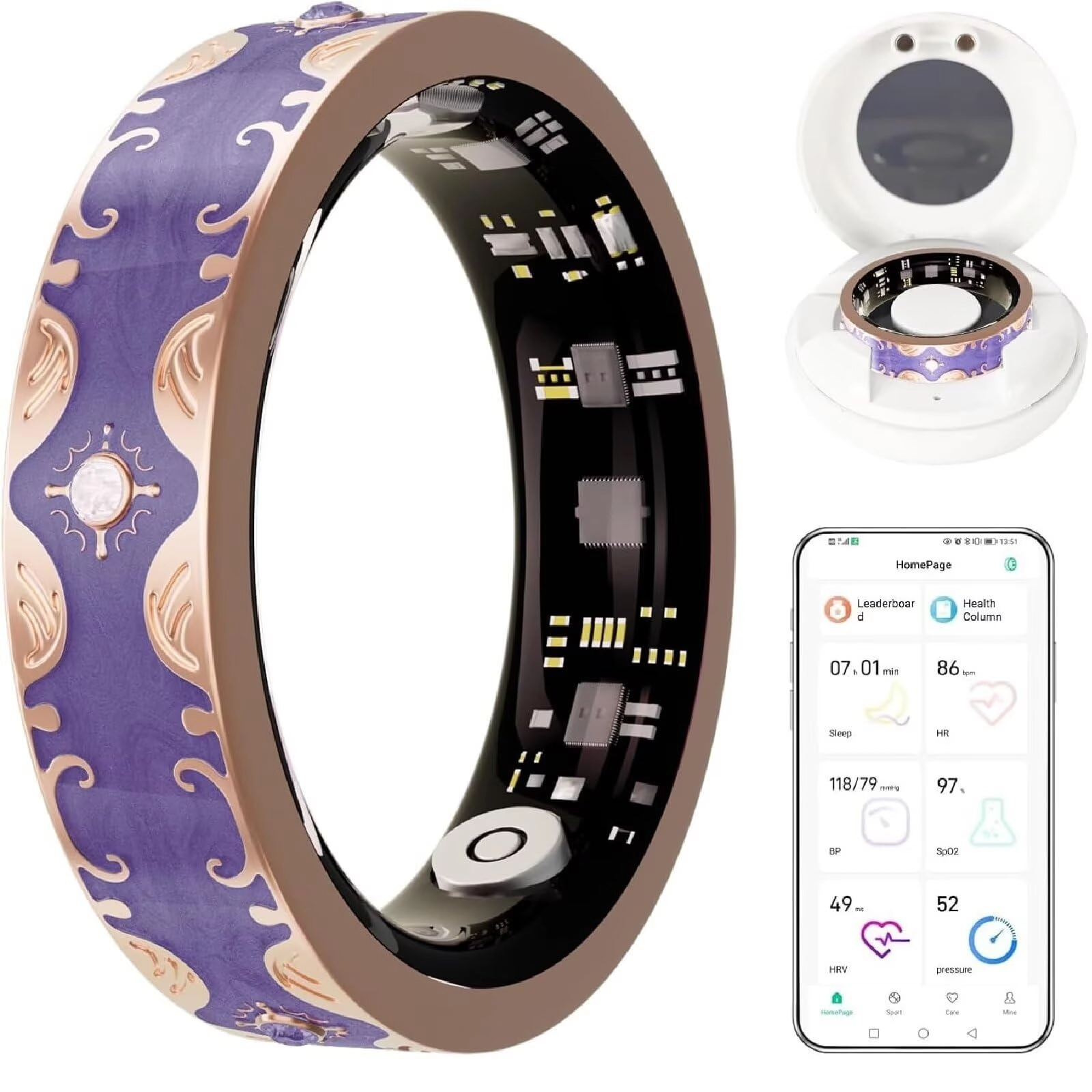 ZIBENE Smart Ring - Purple 9# IP68 Waterproof