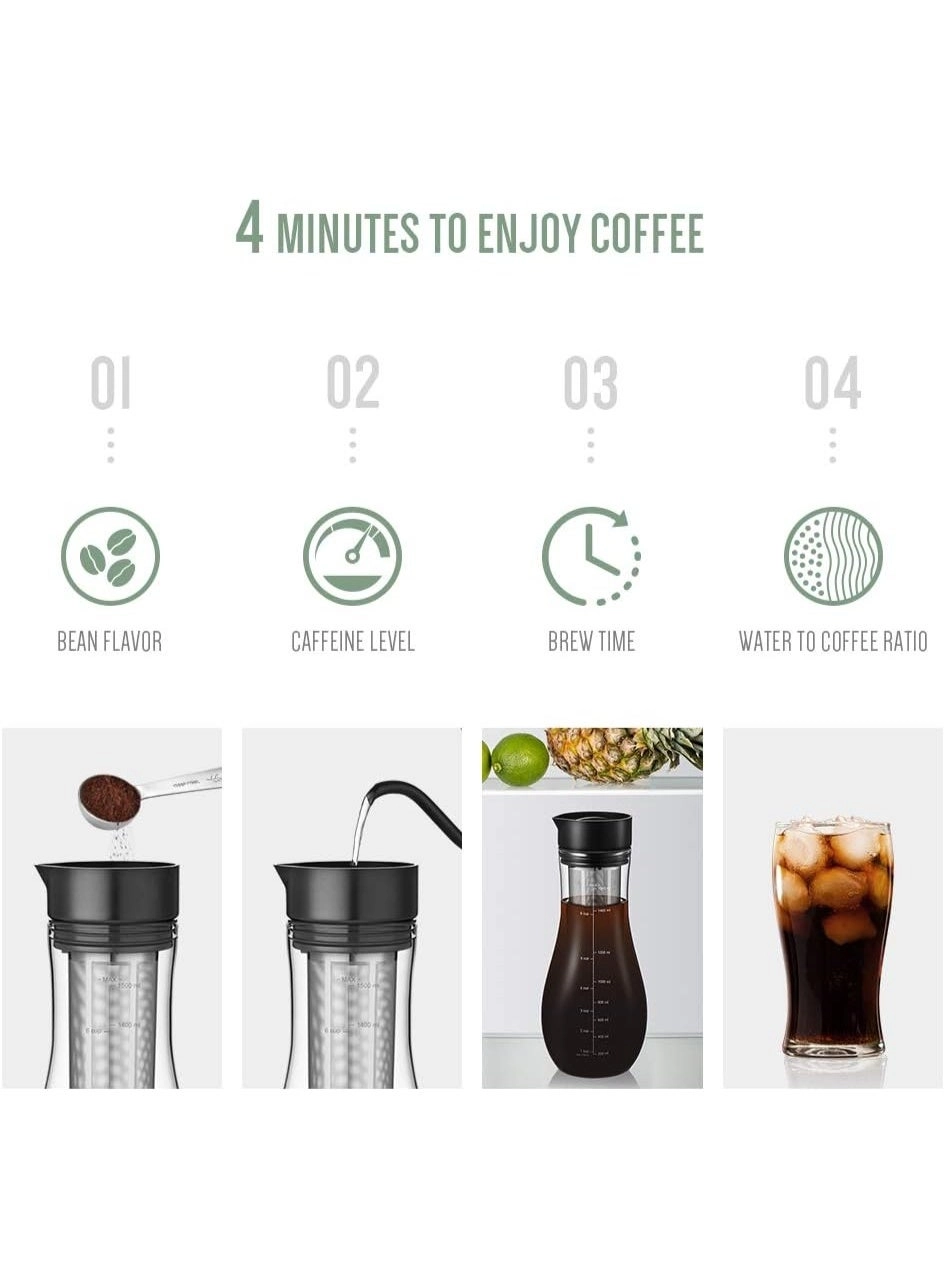 Cold Brew Pitcher - Airtight Glass Removable Stainless Steel Filter