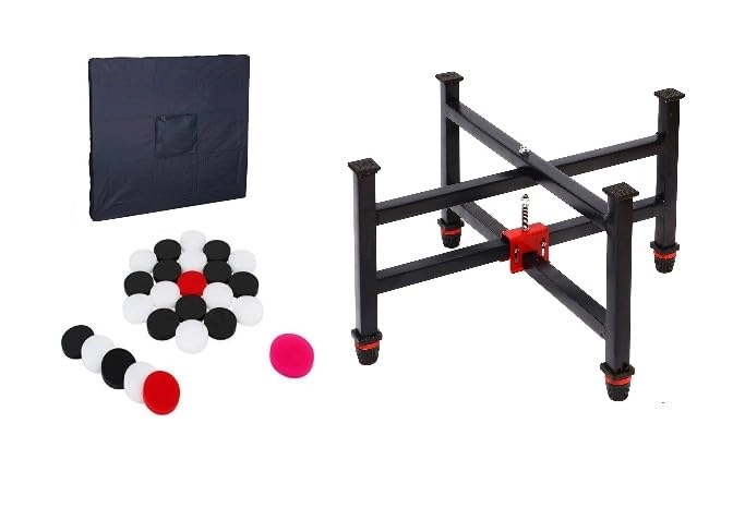 Kalindri Sports Carrom Floor Stand - Four-fold + Carrom Coins - black white red + Sticker + Carrom Cover - protective